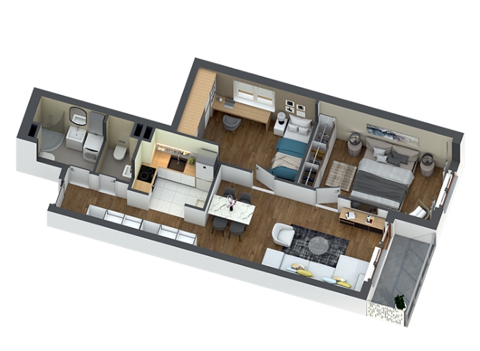 Troiposobni Stan, 65.55m², Zemun