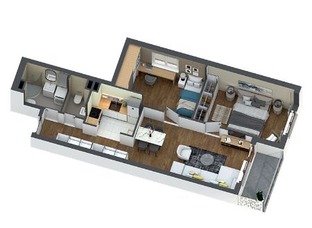 Trosobni Stan, 66.36m², Zemun