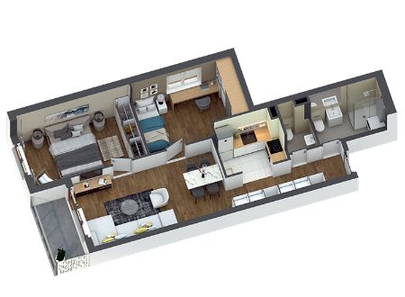 Trosobni Stan, 66.36m², Zemun