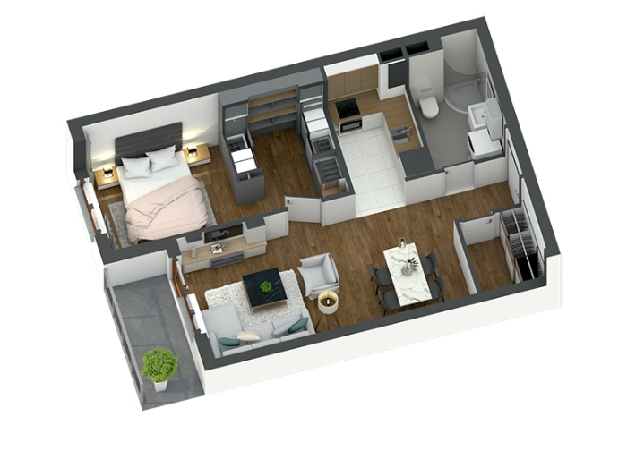 Dvosobni Stan, 53.86m², Zemun