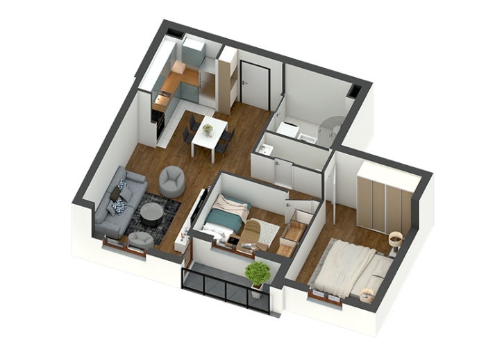 Dvoiposobni Stan, 60.76m², Zemun