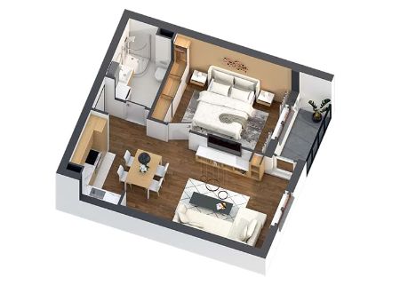 Jednoiposobni Stan, 46.16m², Zemun