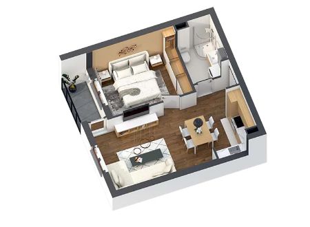 Jednoiposobni Stan, 43.51m², Zemun