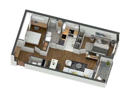 Dvoiposobni Stan, 64.22m², Zemun